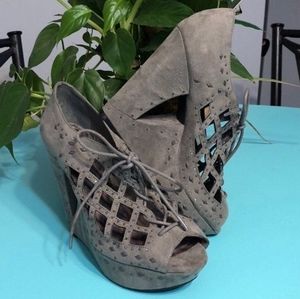 Gianni Bini Laser Cut Wedge Lace Heels